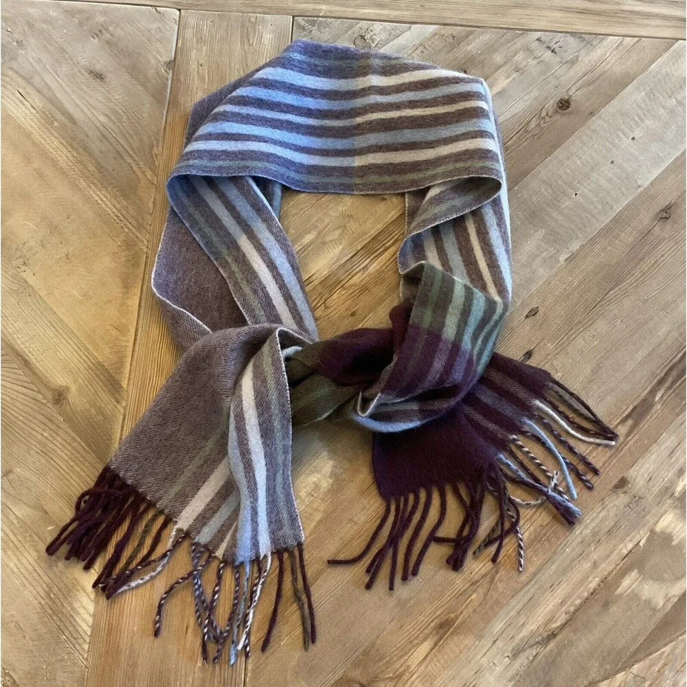 Edinburgh 100% Lambswool Fringe Scarf Classic Preppy Fall Winter Plum/Gray/Blue‎